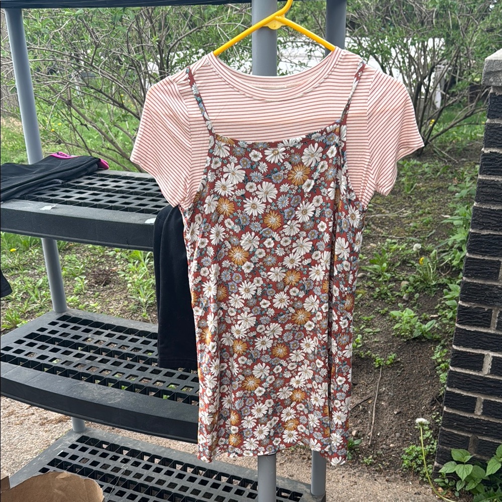 Floral Slip Dress with Striped Tee